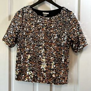 H&M Gold & Silver Sequin Short Sleeve Top - Size Small